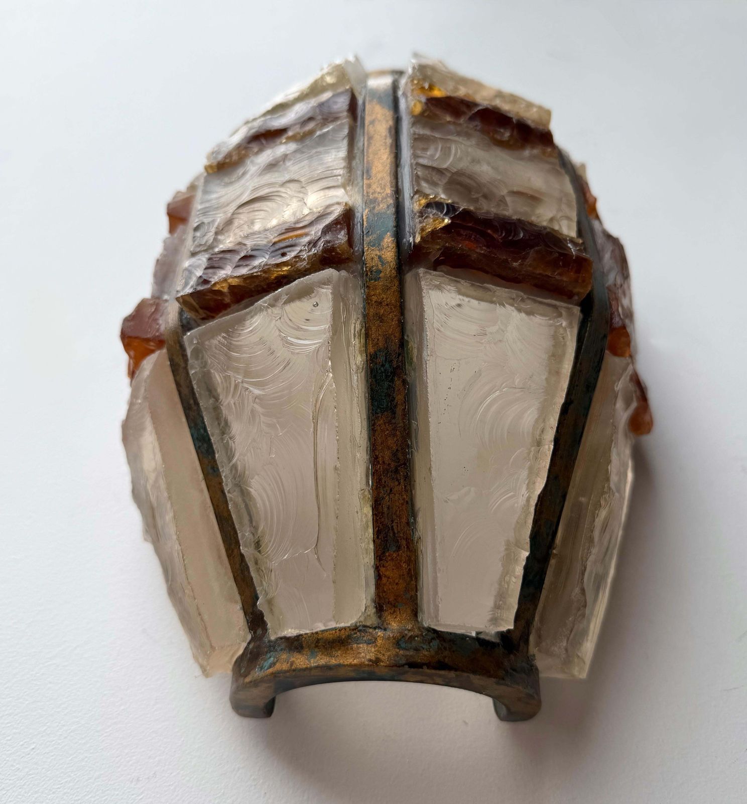 photo vinterior Pair Of Hammered Glass Wrought Iron Sconces By Longobard, Italy, 1970s