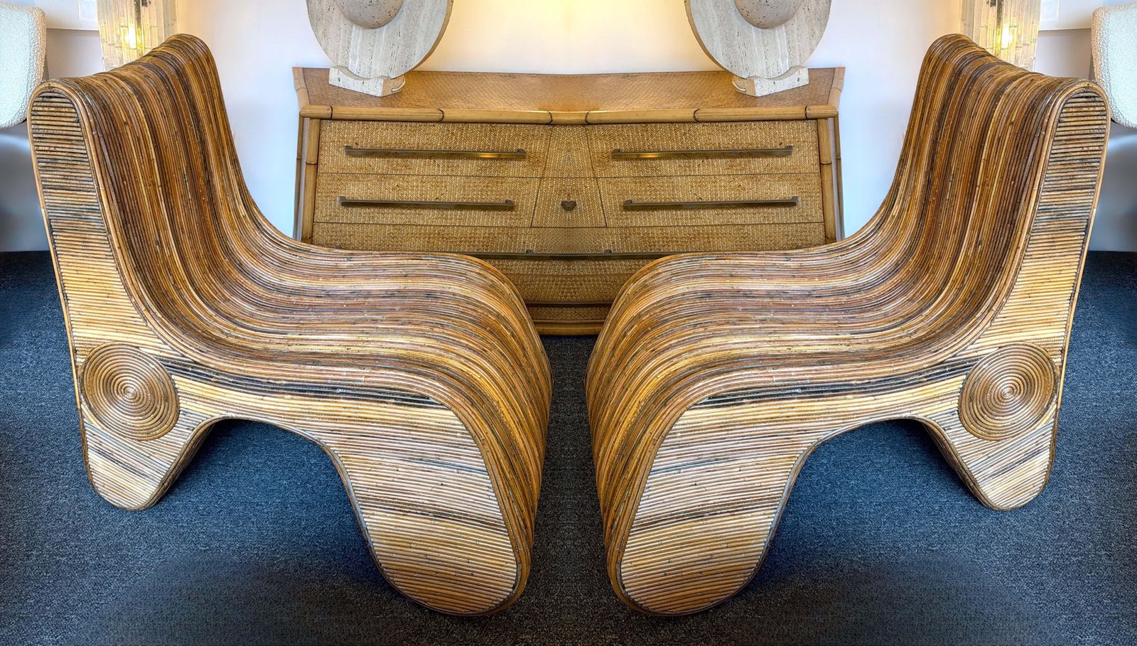 Pair Of Rattan Slipper Chairs. Italy, 1980s photo buy