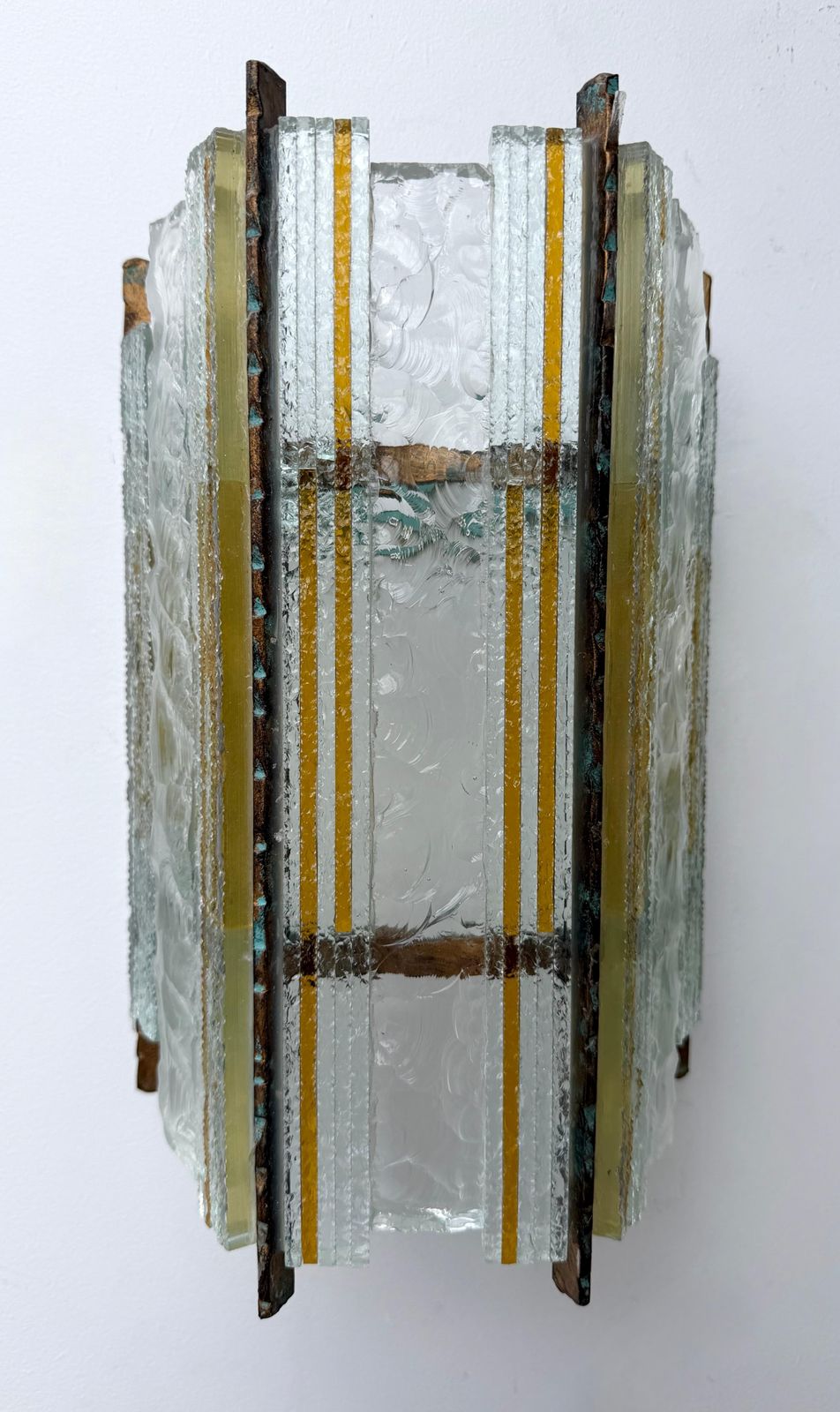 Pair Of Hammered Glass Wrought Iron Sconces By Longobard, Italy, 1970s photo 4237.0