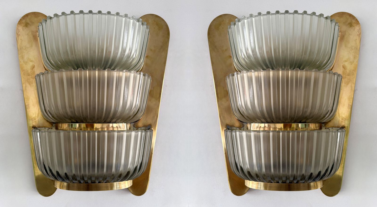 Pair Of Sconces Brass And Glass By Seguso. Italy, 1940s photo 7177.0