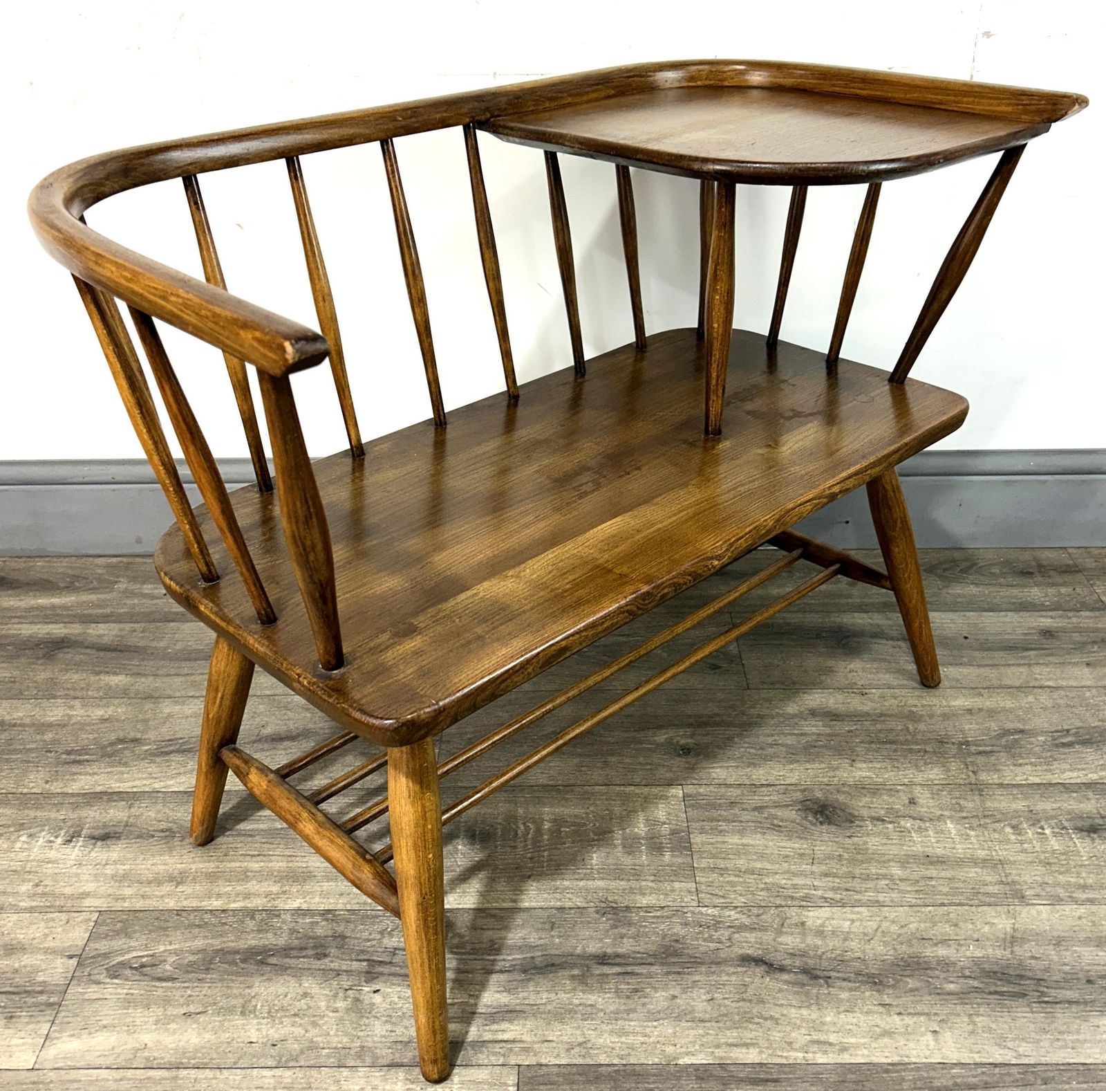 Vintage Mid Century Ercol Style Gossip Bench Telephone Seat 1960's