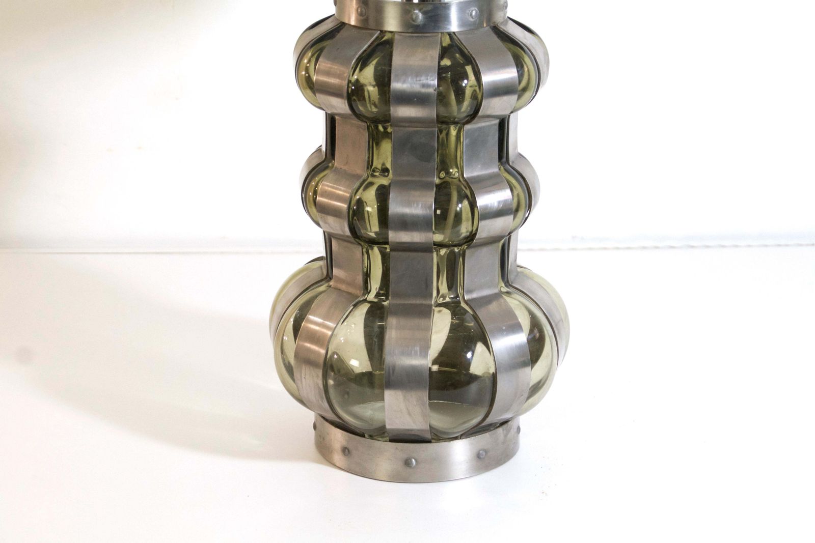Brutalist Style Table Lamp, Smoke Glass And Metal, Italian, 1960s photo Lighting