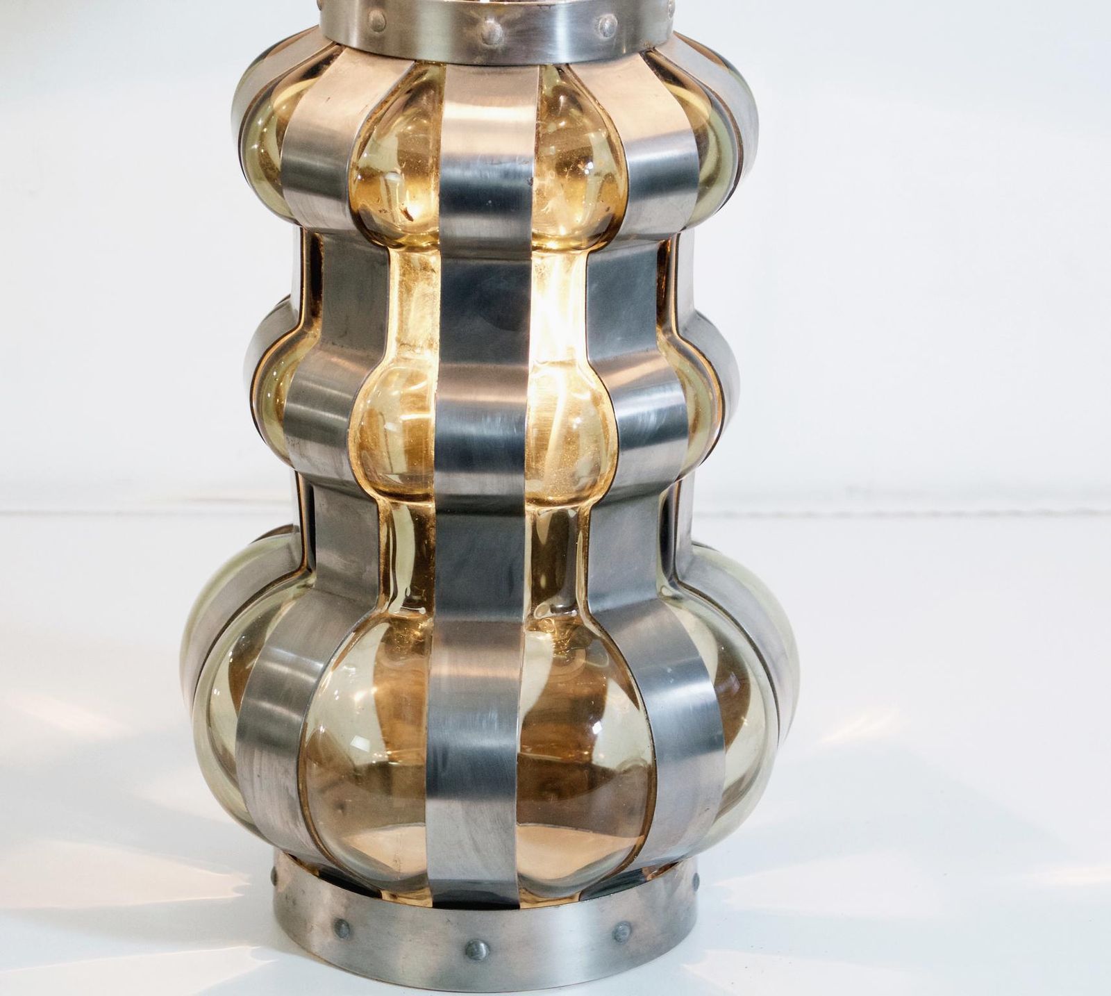 Brutalist Style Table Lamp, Smoke Glass And Metal, Italian, 1960s photo buy