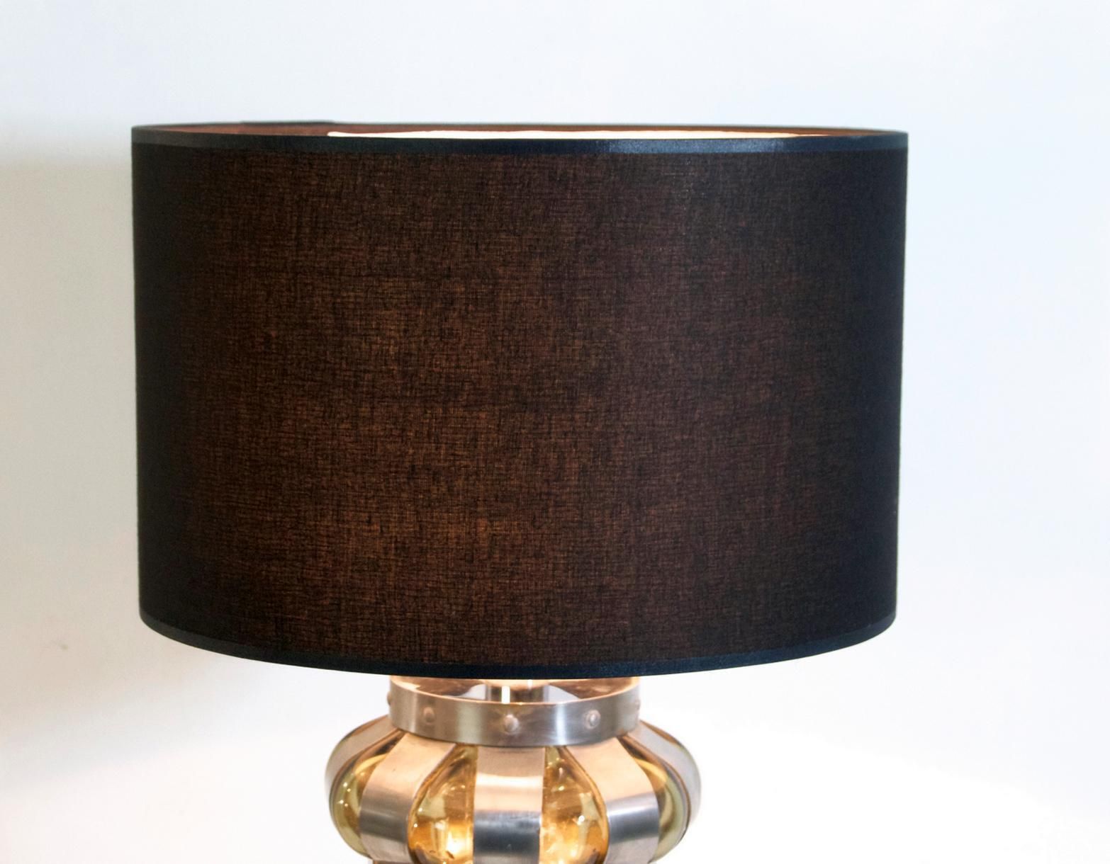 Brutalist Style Table Lamp, Smoke Glass And Metal, Italian, 1960s photo vintage
