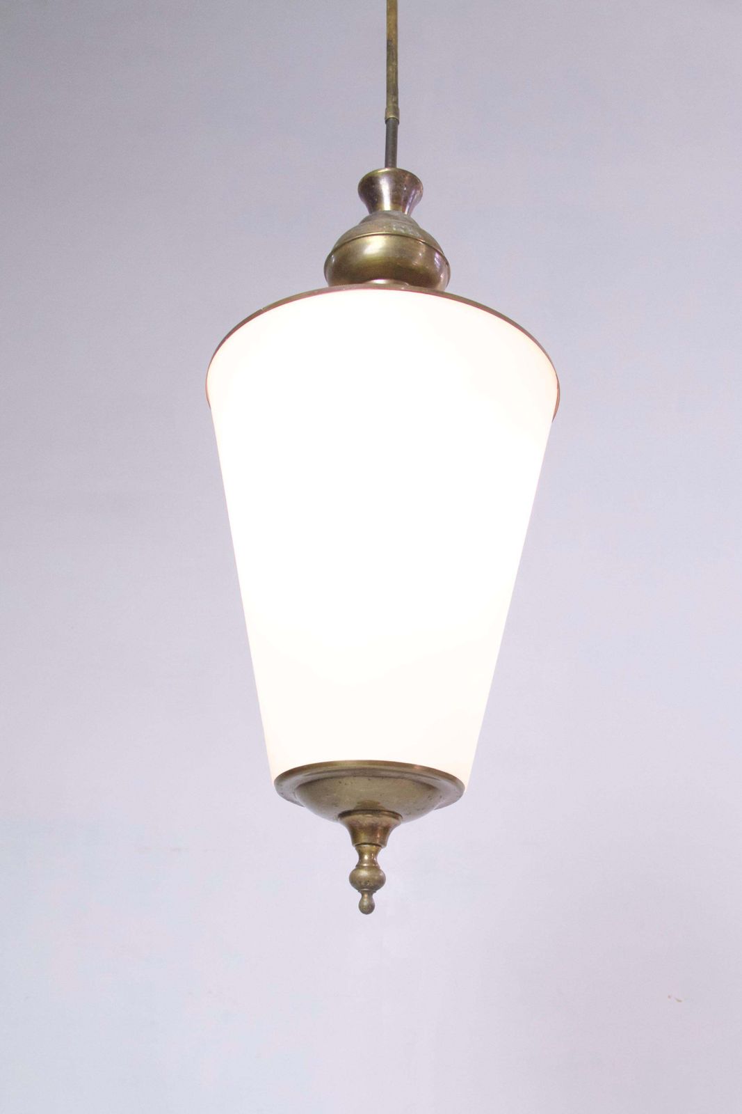 Mid Century Modern Italian Pendant Light, Brass & Opaline Glass, 1950s photo for sale