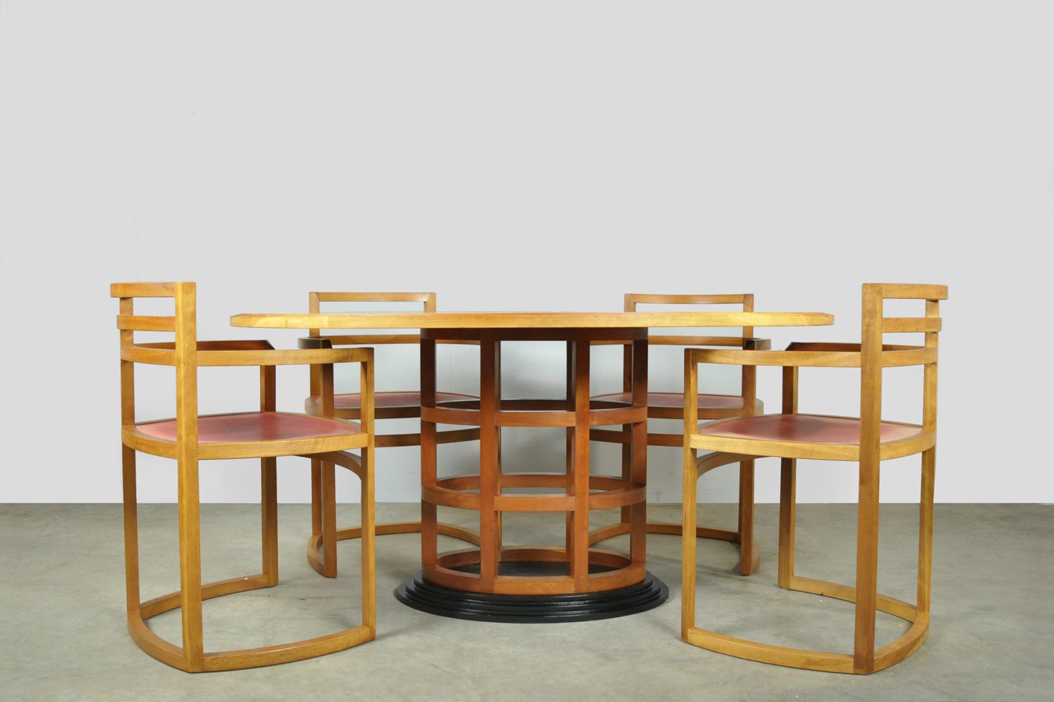 Bijzondere fruithouten eettafelset in art deco stijl, jaren 1980
