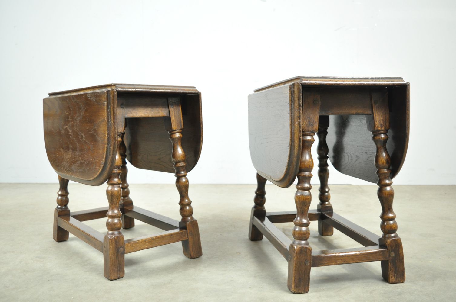 Young Antique Oak Drop Leaf Side Tables, Netherlands 1920s photo buy