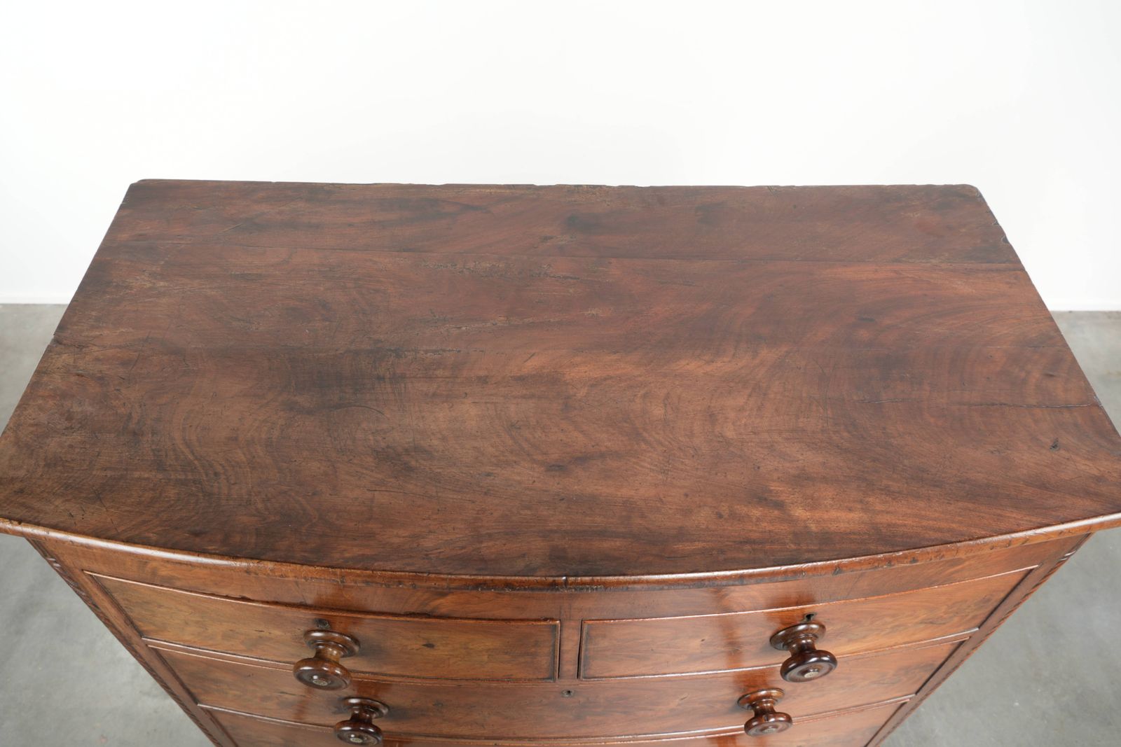 Beautiful Large Antique 19th Century English Bow Front Chest Of Drawers/Commode With Ornate Details photo vinterior