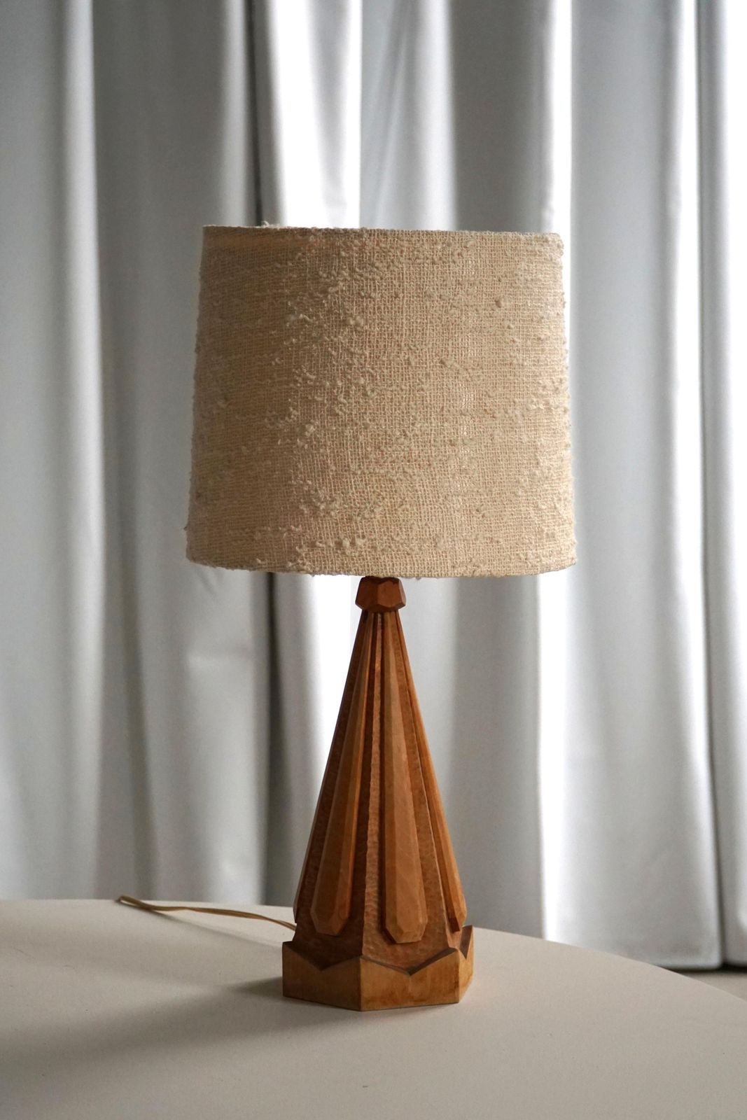 Scandinavian Modern, Sculptural Hand Carved Wooden Table Lamp, Denmark, 1970s photo buy