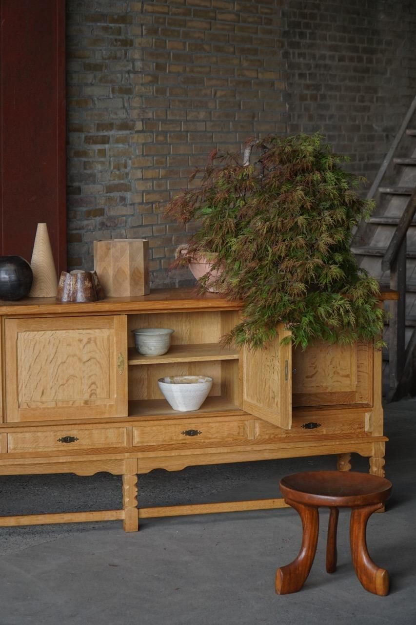 Danish Mid Century, Brutalist Sideboard In Oak, Henning Kjærnulf, 1960s photo for sale