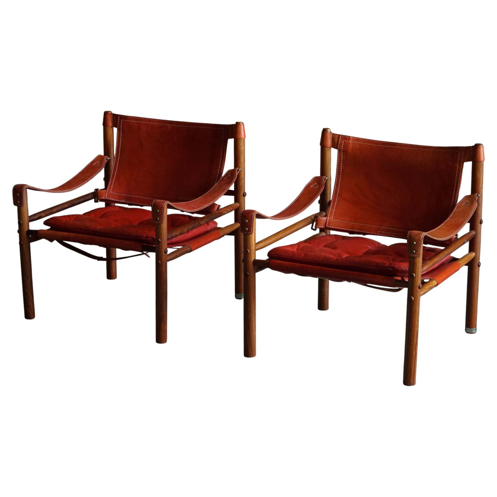 Pair Of Sirocco Chairs In Rosewood & Red Leather, Arne Norell, Ab Aneby, 1960s