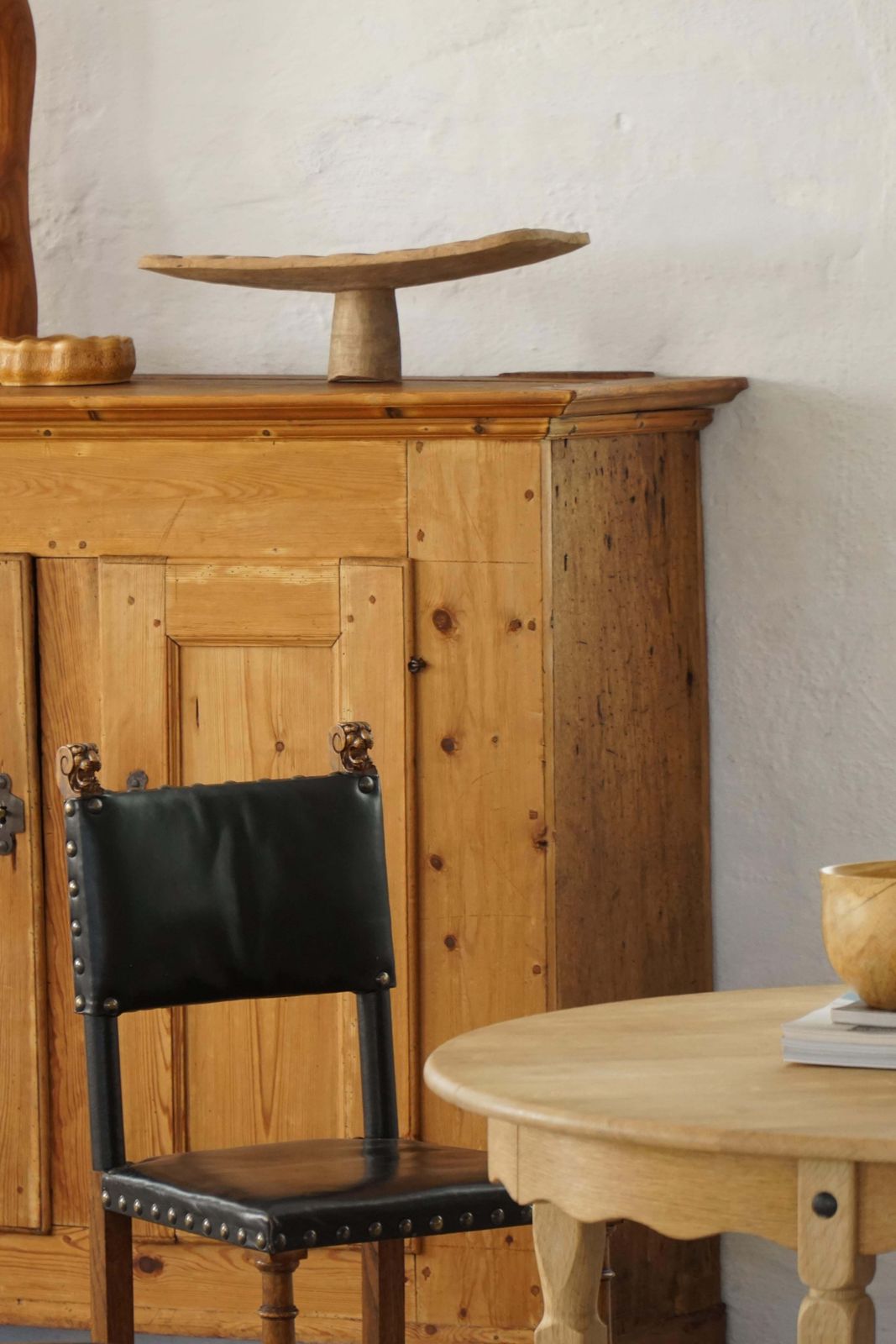 Furniture Set Of 8 Swedish Grace Dining Chairs, Leather & Carved Wood, Early 20th Century photo