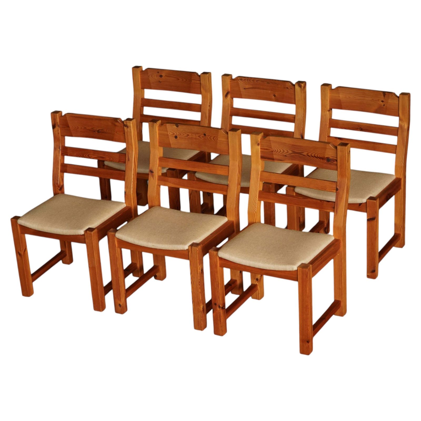 Set Of 6 Brutalist Chairs In Pine, Hans Jørgen Frydendal, Danish Modern, 1970s
