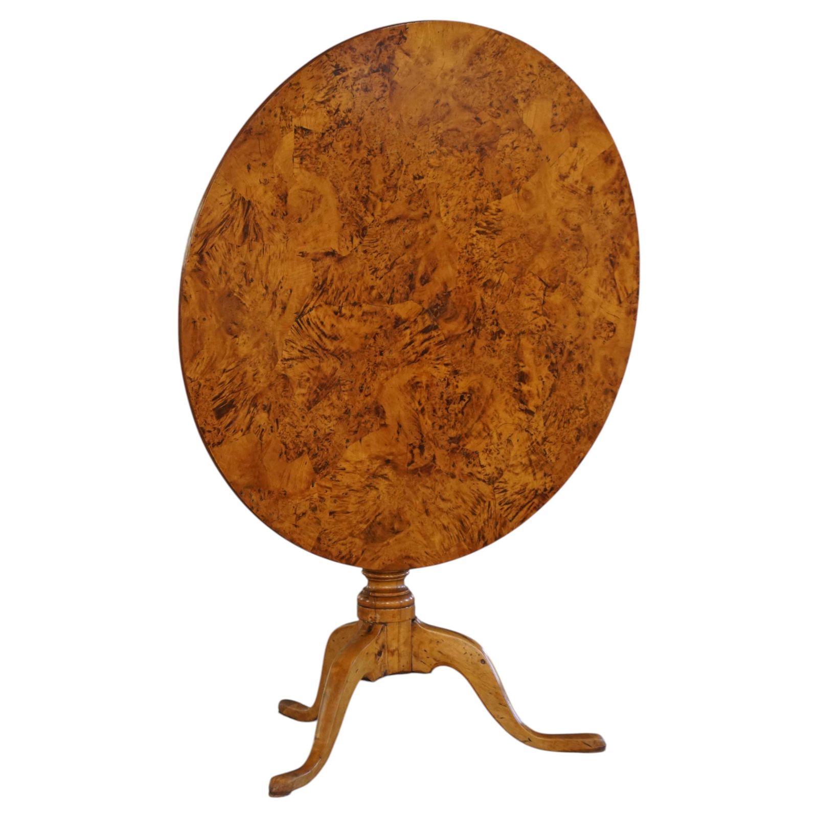 Swedish Antique Burl Wood Tilt Top Table With Pedestal Base, Early 19th Century