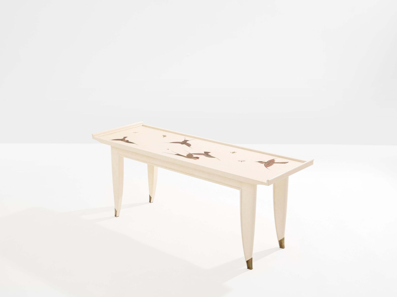 Maurice Jallot Coffee Table Oak Wood Painted Carved Birds 1930 photo Furniture