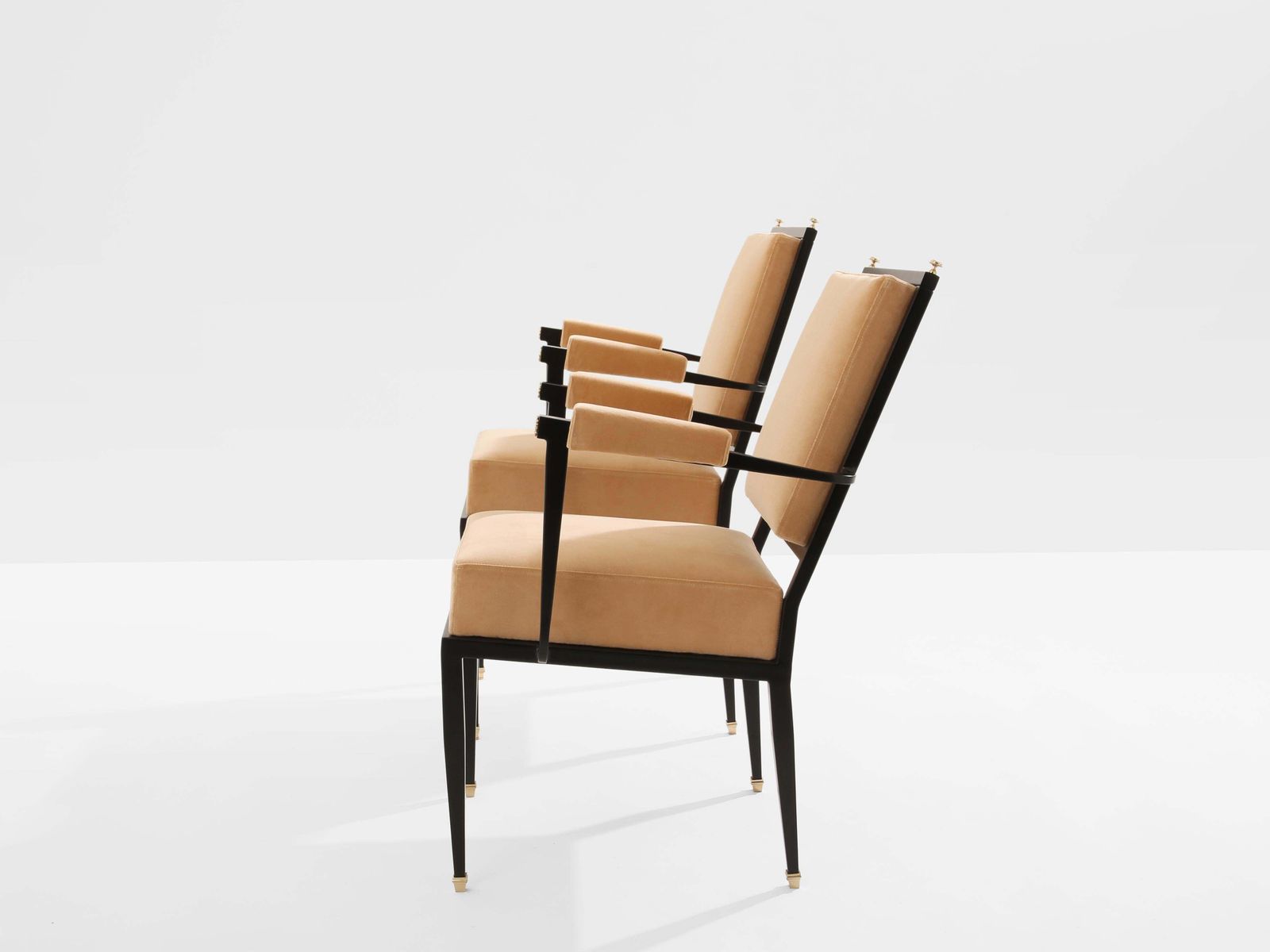 Paire de fauteuils néoclassiques en métal, velours et bronze, attribués à André Arbus, années 1940 photo vinterior