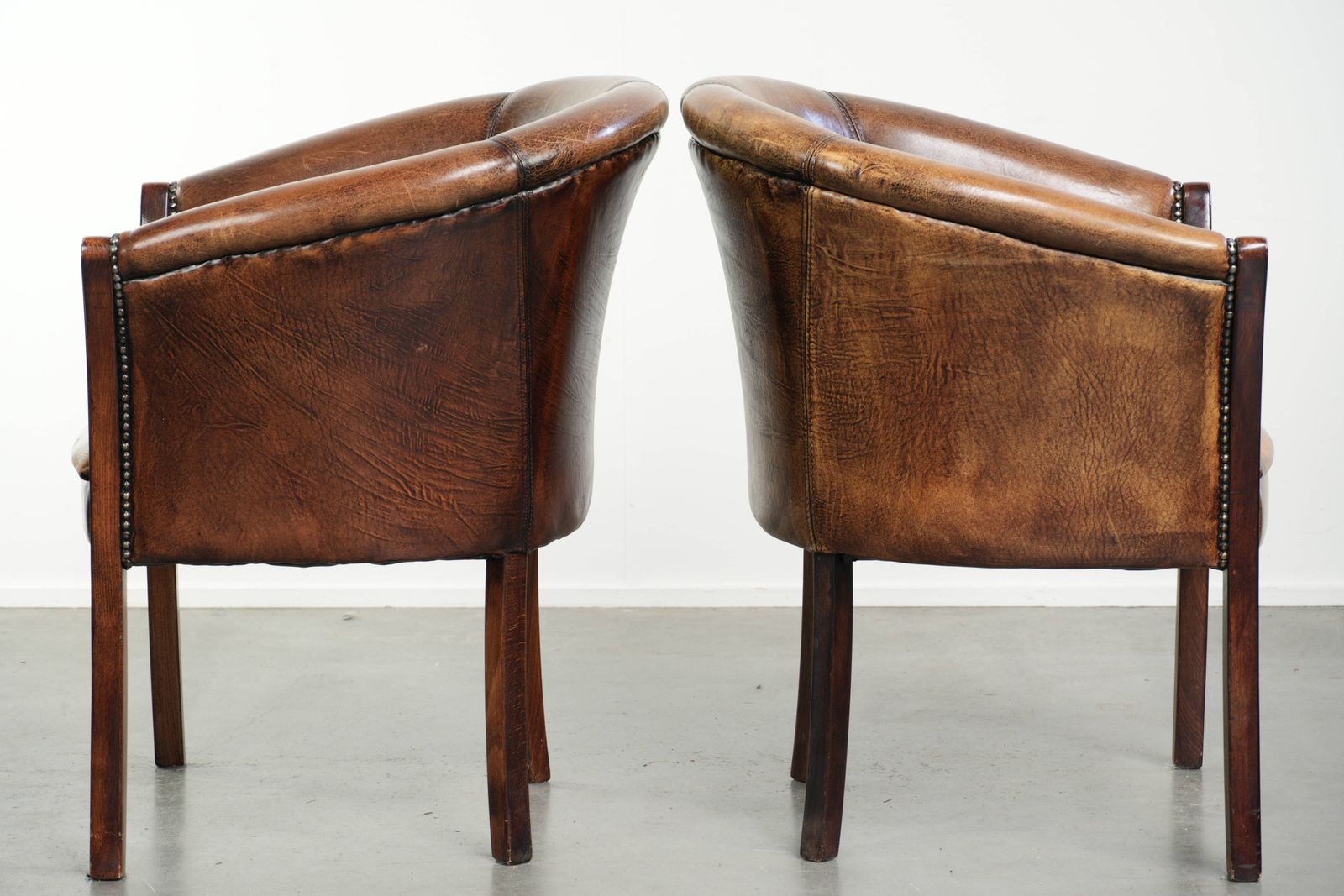 Set Of Two Handy Sheepskin Occasional Chairs/Armchairs/Tubchairs With Character And A Beautiful Patina photo Furniture