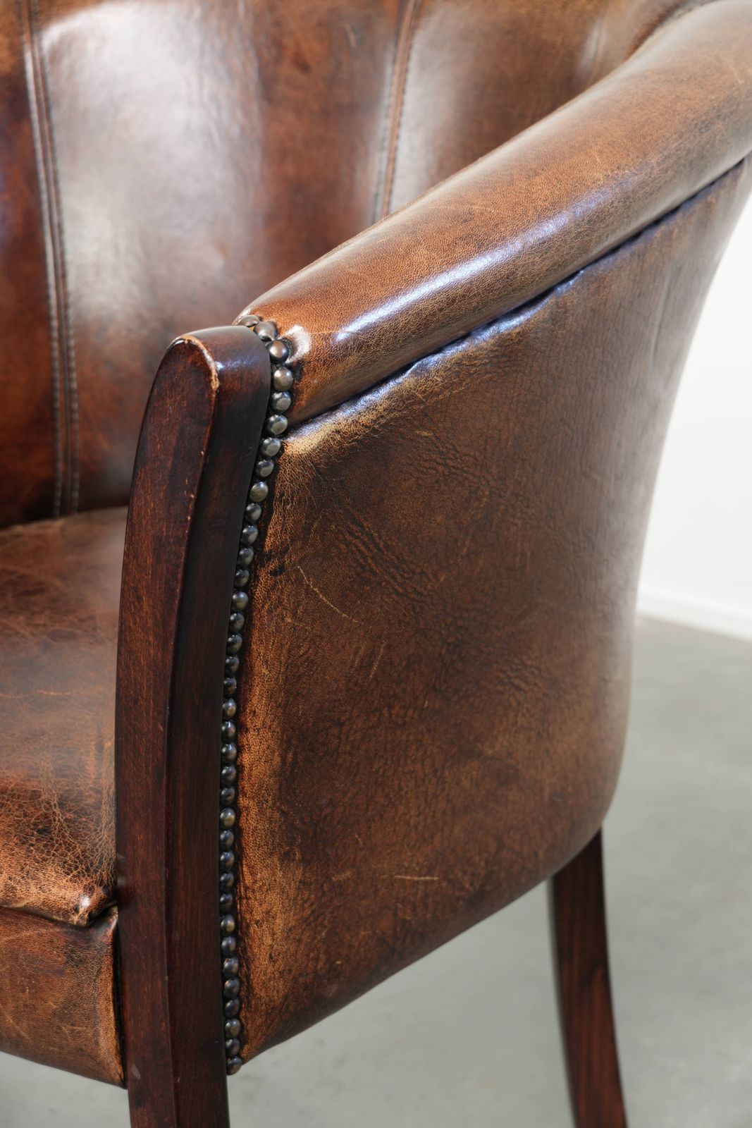 photo vinterior Set Of Two Handy Sheepskin Occasional Chairs/Armchairs/Tubchairs With Character And A Beautiful Patina