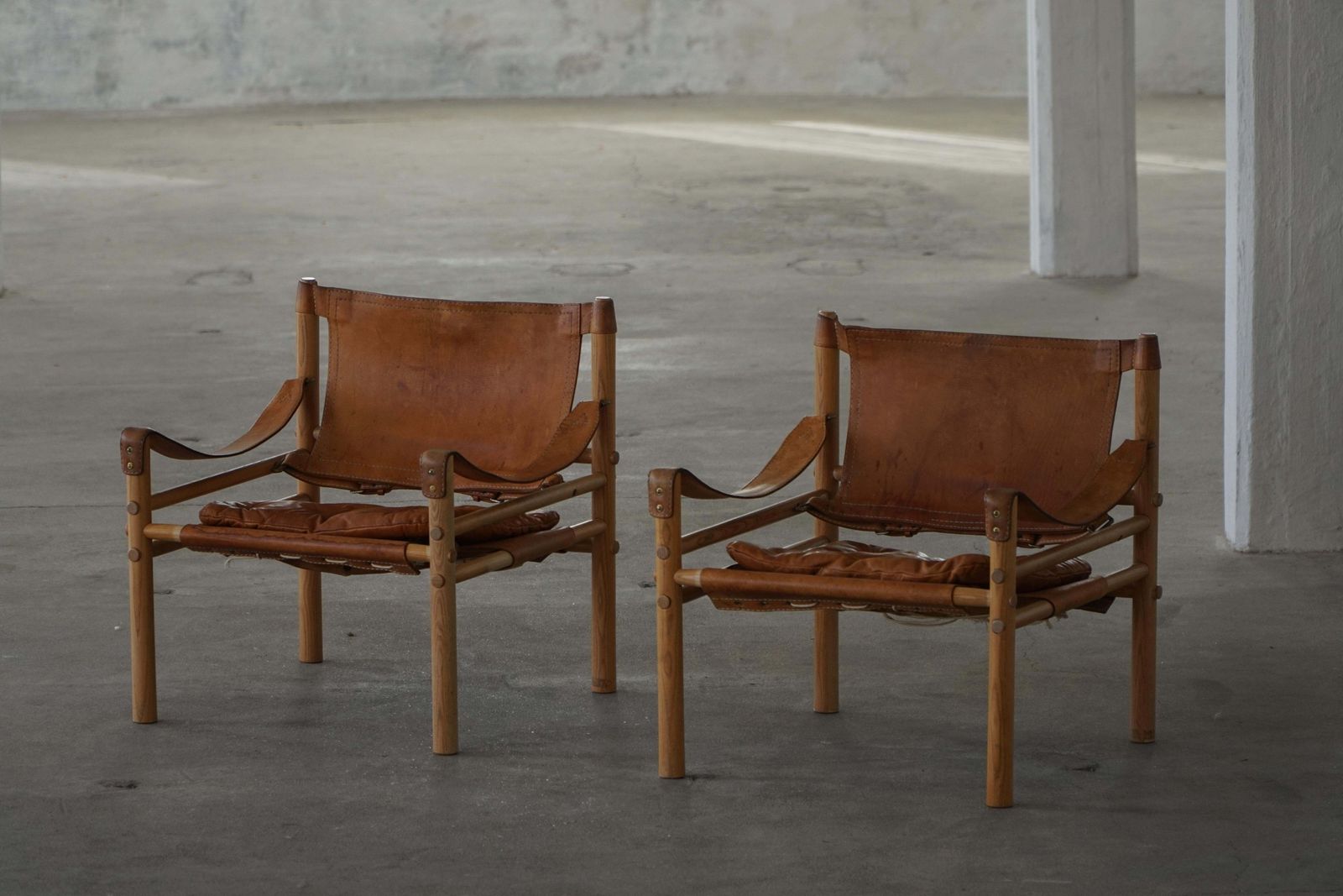 photo for sale Arne Norell, Pair Of Sirocco Lounge Chairs, Leather & Ash, Ab Aneby, 1960s