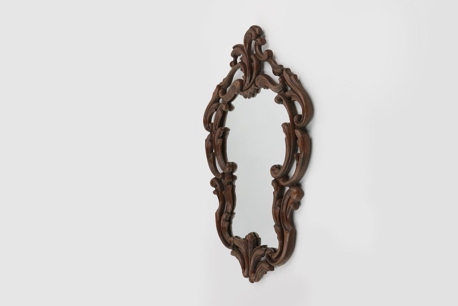 Baroque Mirror With Hand Carved Oak Ornated Frame, France, 1950s photo for sale