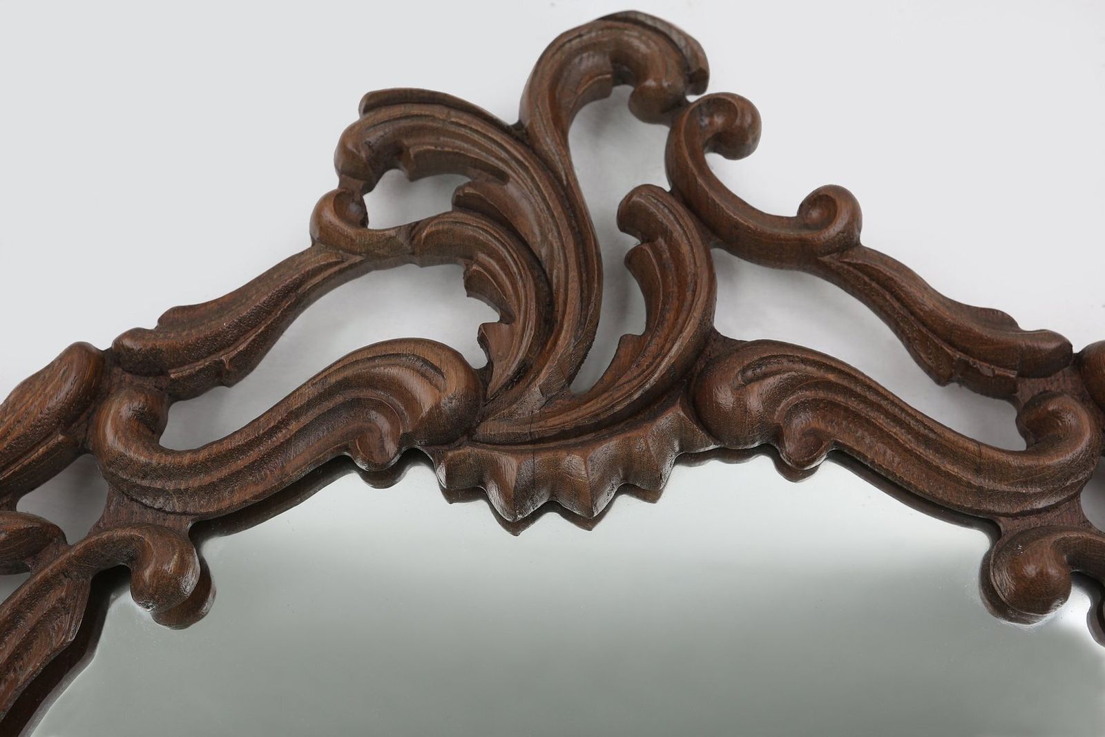 Baroque Mirror With Hand Carved Oak Ornated Frame, France, 1950s photo Home Decor