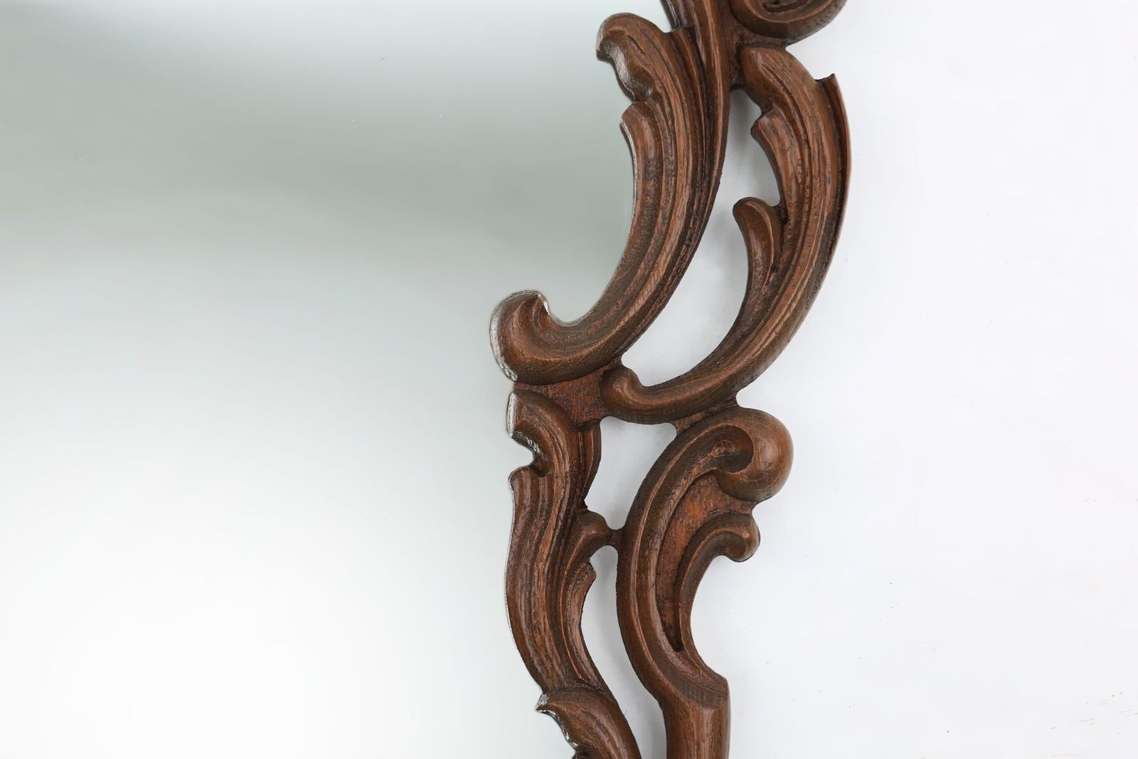 Baroque Mirror With Hand Carved Oak Ornated Frame, France, 1950s photo buy