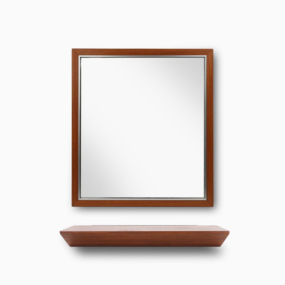 Mid Century Teak Mirror With Shelf From De Coene, Belgium, 1960s, Set Of 2
