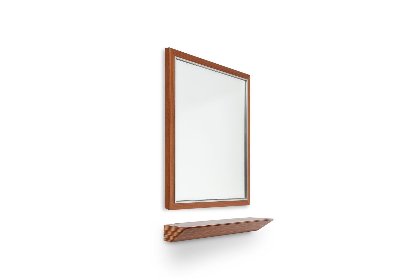 Mid Century Teak Mirror With Shelf From De Coene, Belgium, 1960s, Set Of 2 photo for sale