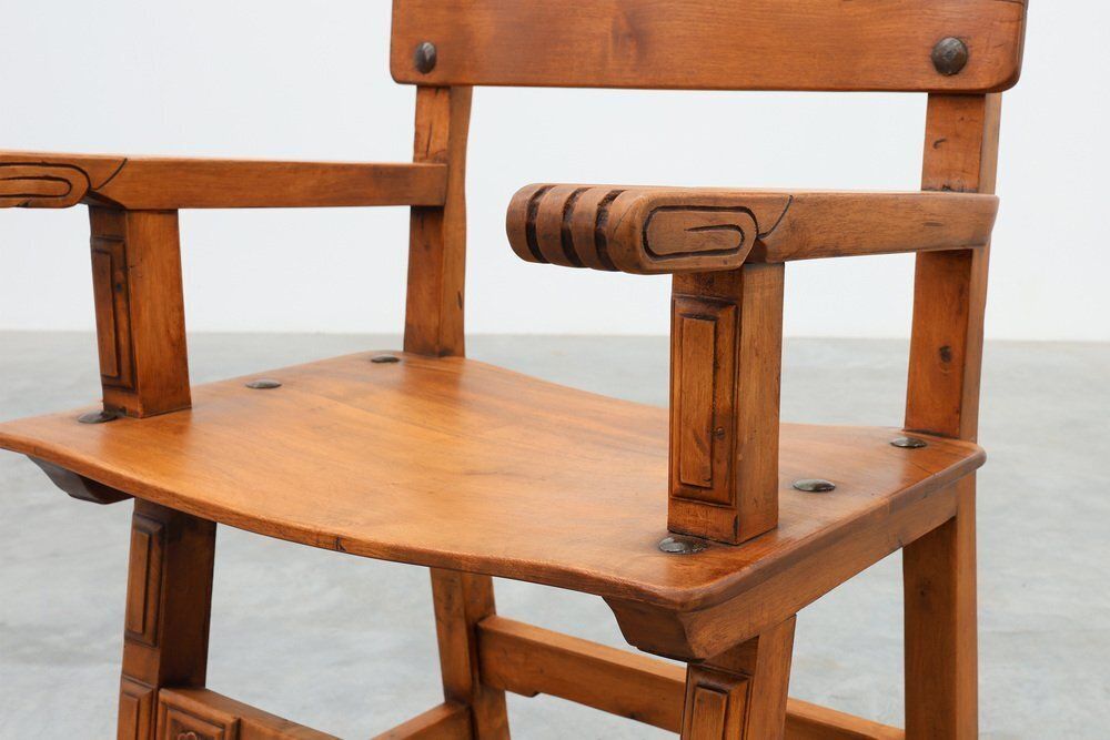 Rustic Iberian Carved Oak Side Chair, Spain, 1900 photo vinterior