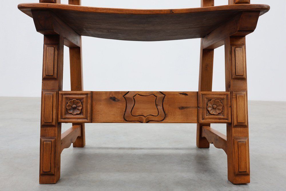 Rustic Iberian Carved Oak Side Chair, Spain, 1900 photo buy