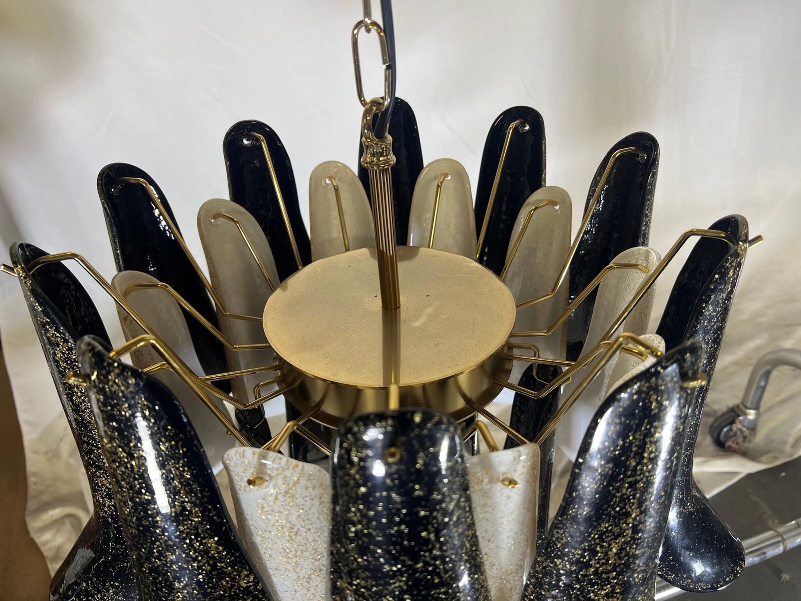 Pair Italian Gold Inclusion Petal Chandeliers, Murano photo Lighting