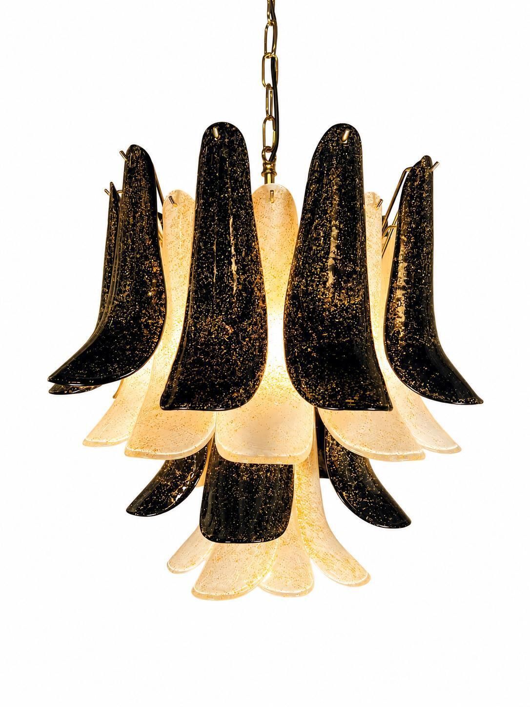 photo for sale Pair Italian Gold Inclusion Petal Chandeliers, Murano