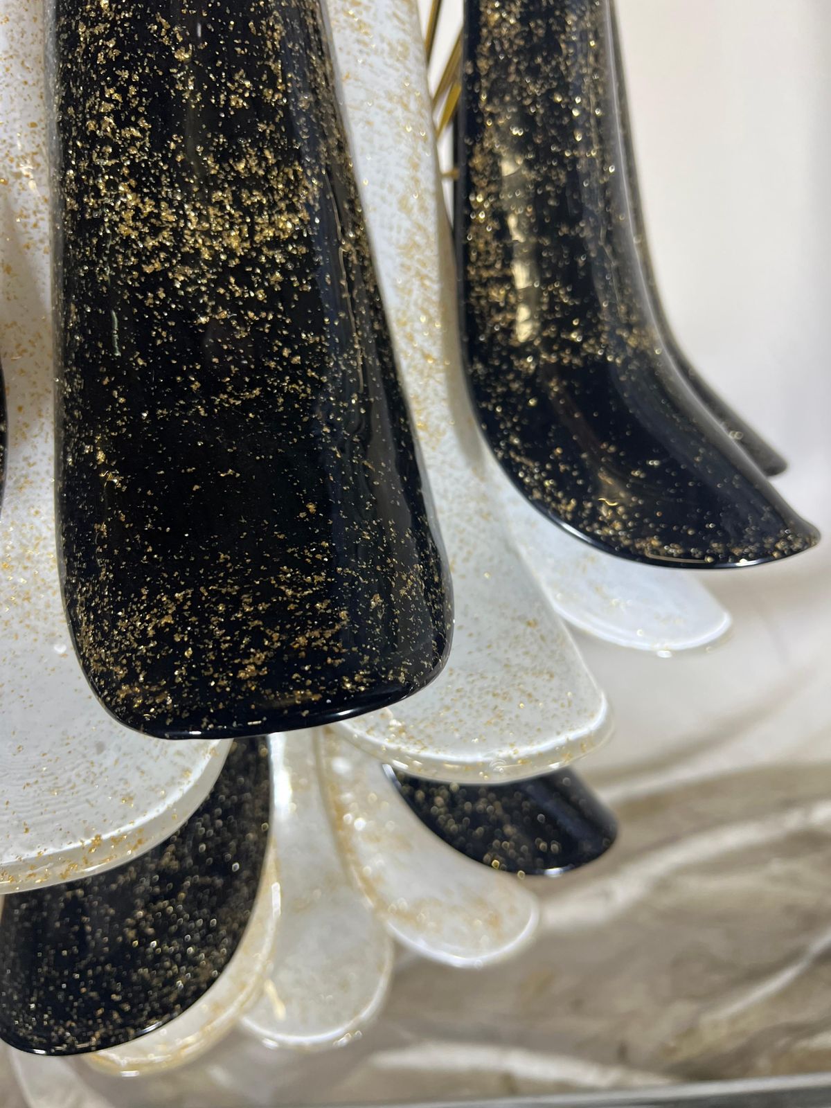 photo vinterior Pair Italian Gold Inclusion Petal Chandeliers, Murano