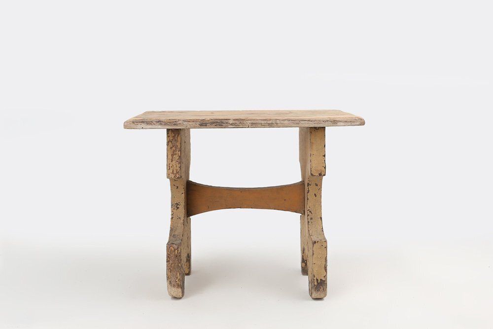Rustic Low Stool In Painted Wood, France, 1900 photo for sale