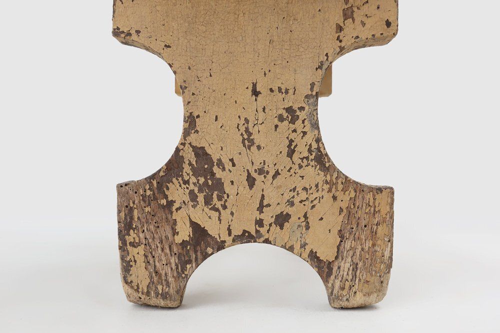 Rustic Low Stool In Painted Wood, France, 1900 photo vinterior