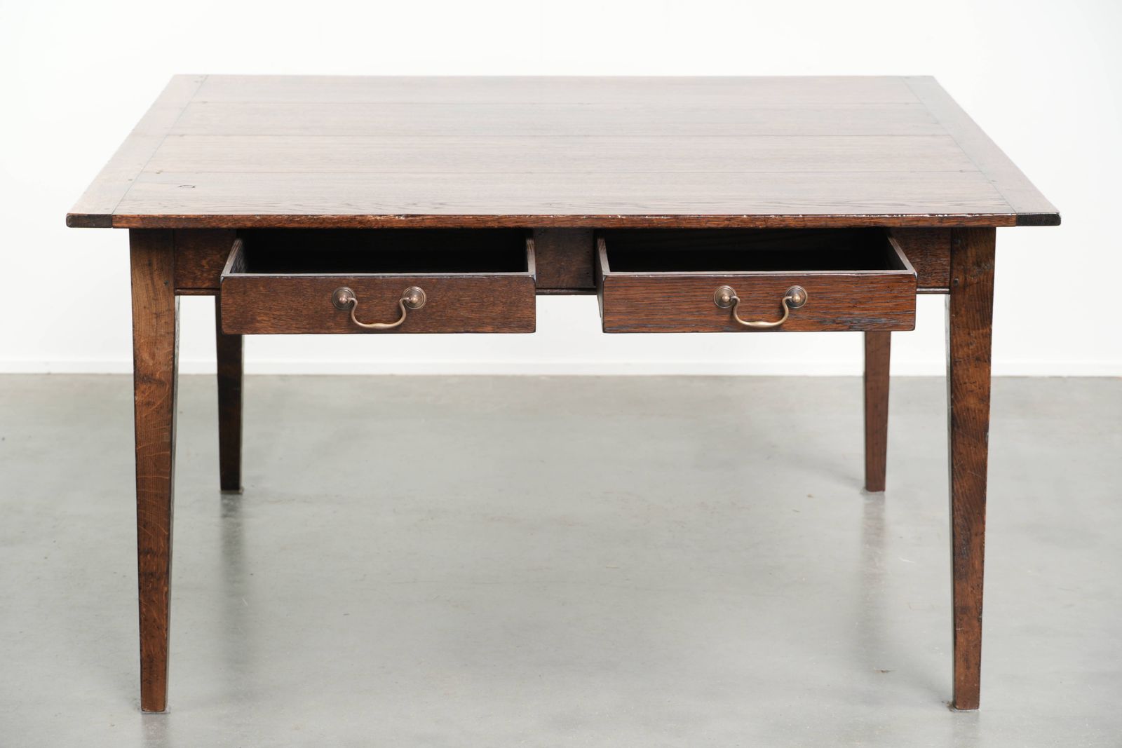 Old Square Oak Dining Table From The Mid 20th Century With 2 Drawers And Beautiful Colors. photo furniture