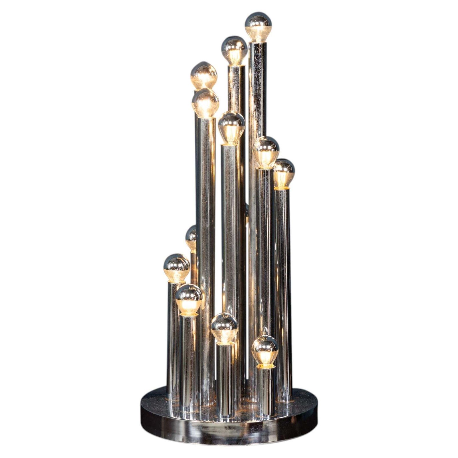 Vintage 20th Century Italian Chrome Multi Light Table Lamp By Reggiani C.1970