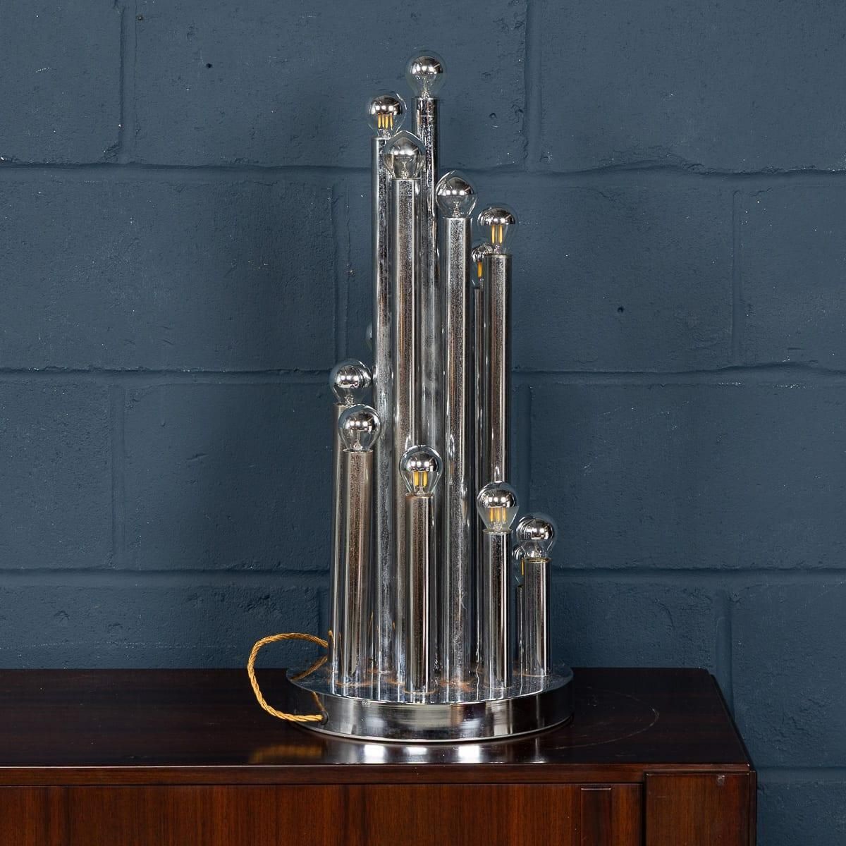 Lighting Vintage 20th Century Italian Chrome Multi Light Table Lamp By Reggiani C.1970 photo