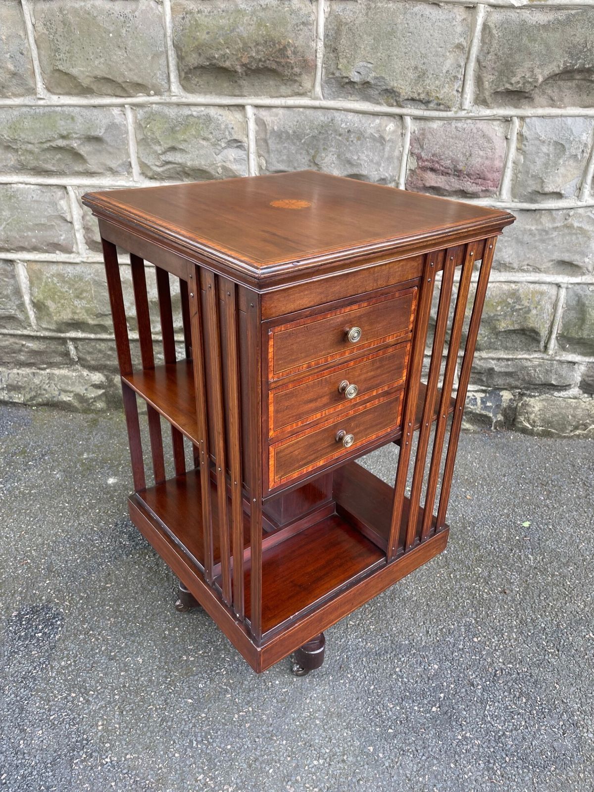 Antique Inlaid Mahogany Revolving Library Bookcase