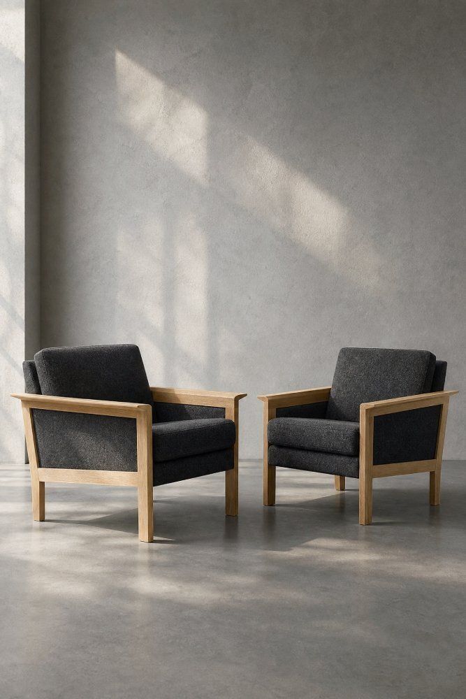 Mid-Century Deens Modern eiken en vilt lounge fauteuils, jaren 1960, set van 2 photo vinterior