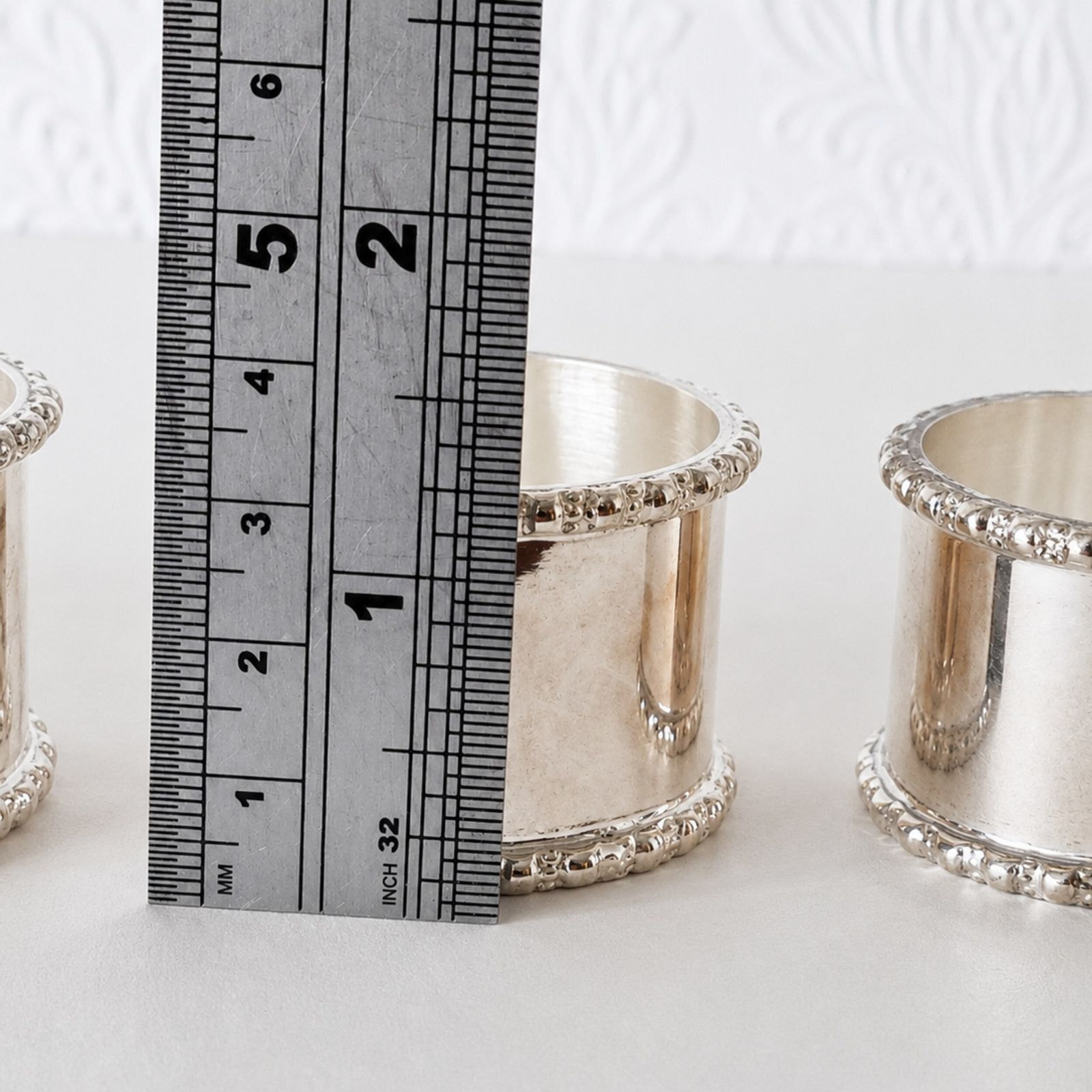 Set Of Four Vintage Silver Plated Beaded Napkin Rings photo for sale