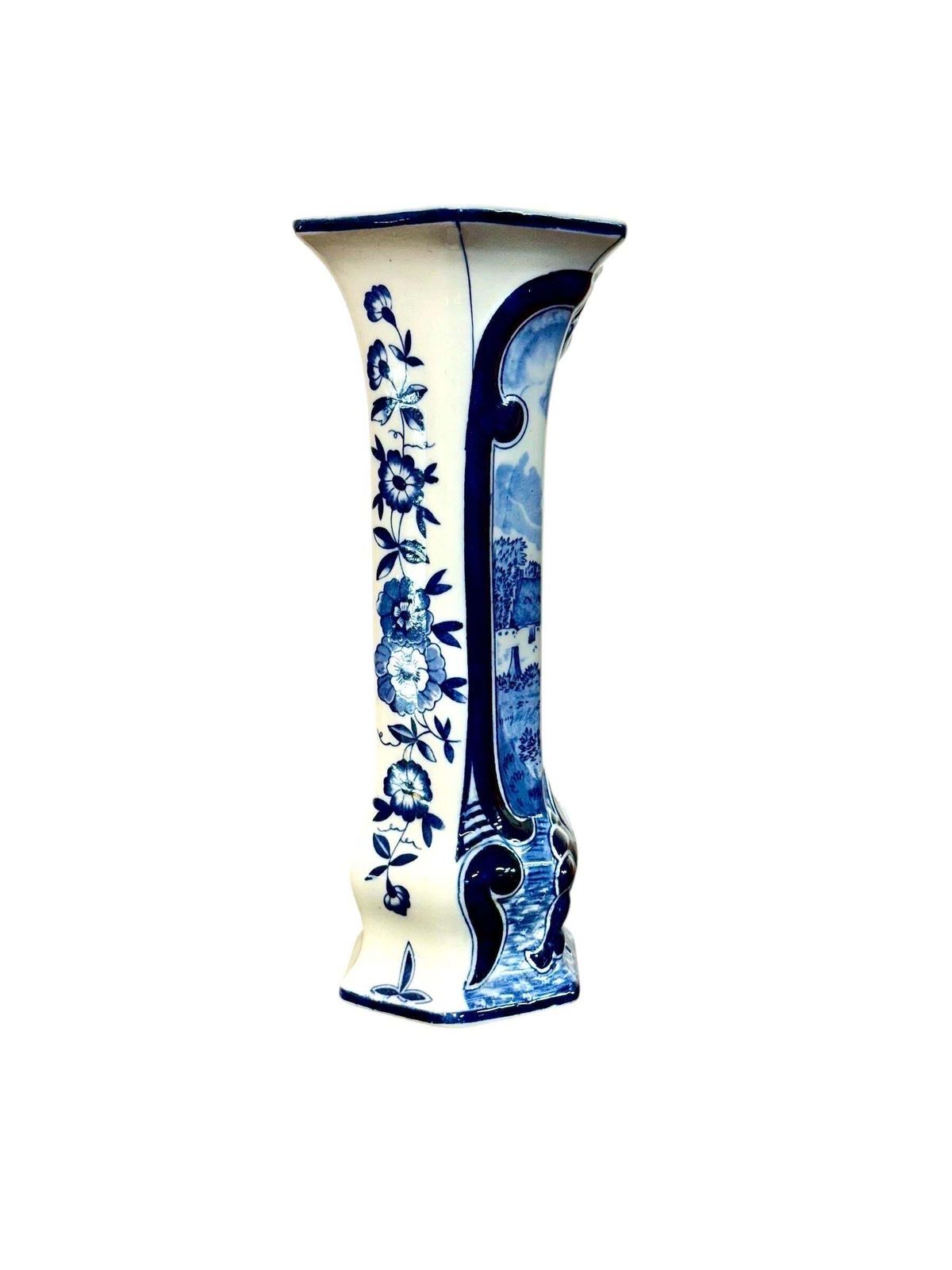 20th Century Delft White & Blue Scenic Faience Vase photo for sale