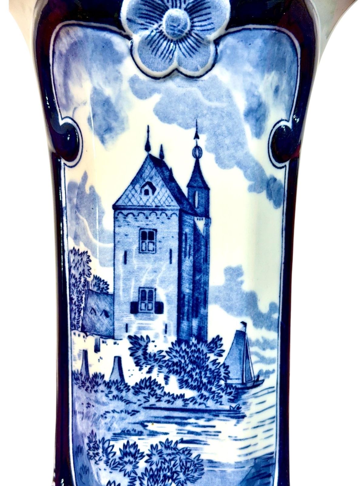20th Century Delft White & Blue Scenic Faience Vase photo Home Decor