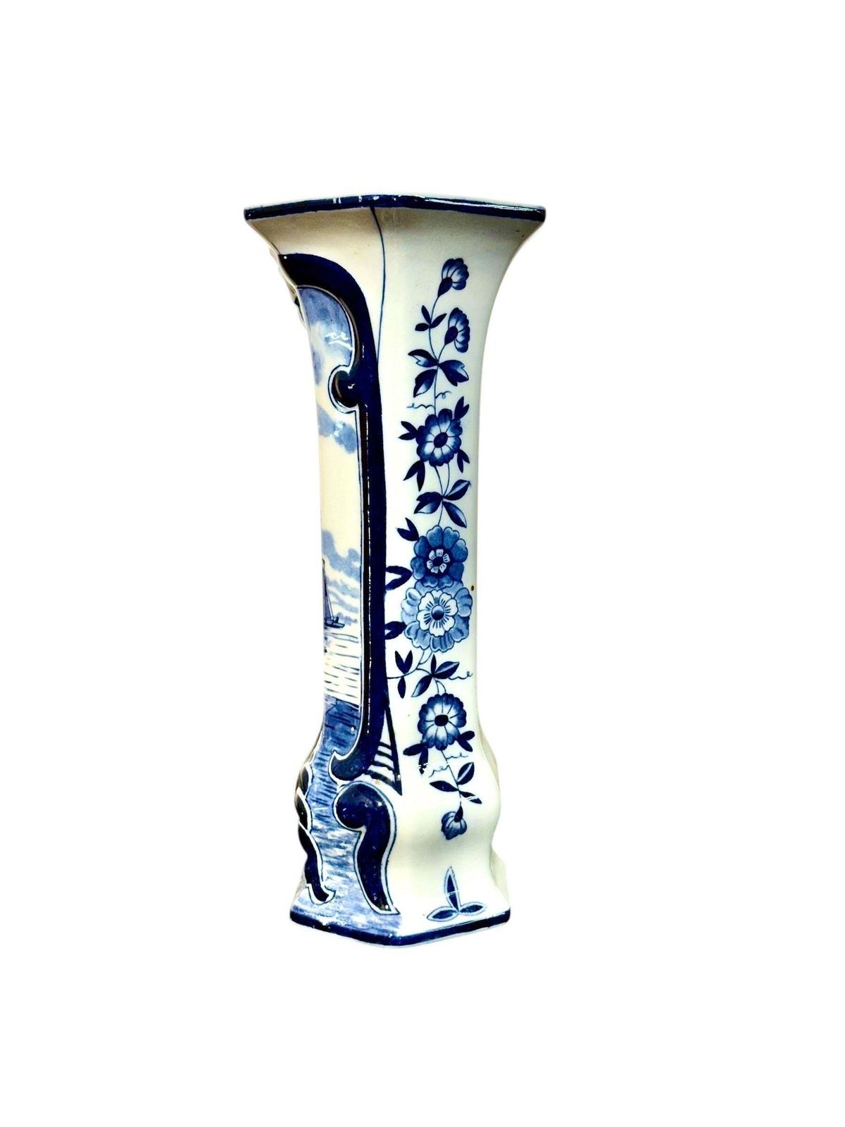 photo for sale 20th Century Delft White & Blue Scenic Faience Vase