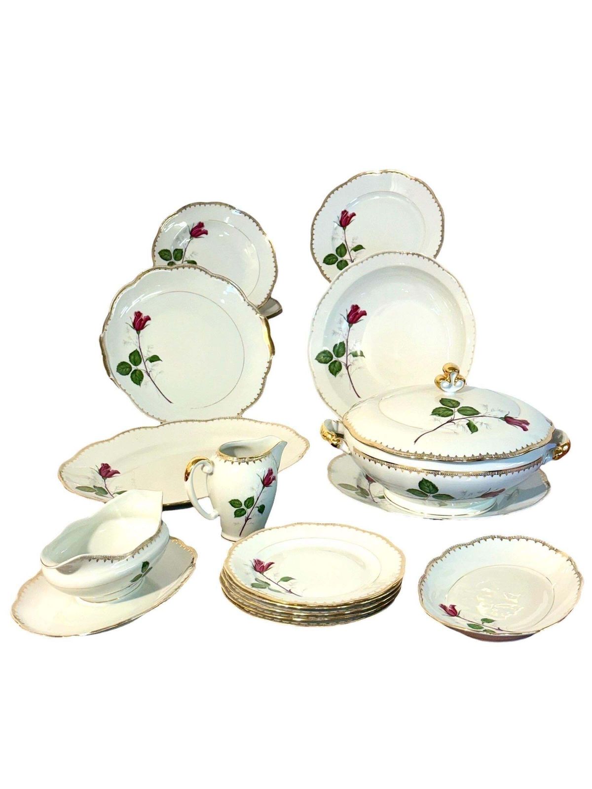 French Porcelain Dinner Service With Rose Motif, 45 Pieces photo buy