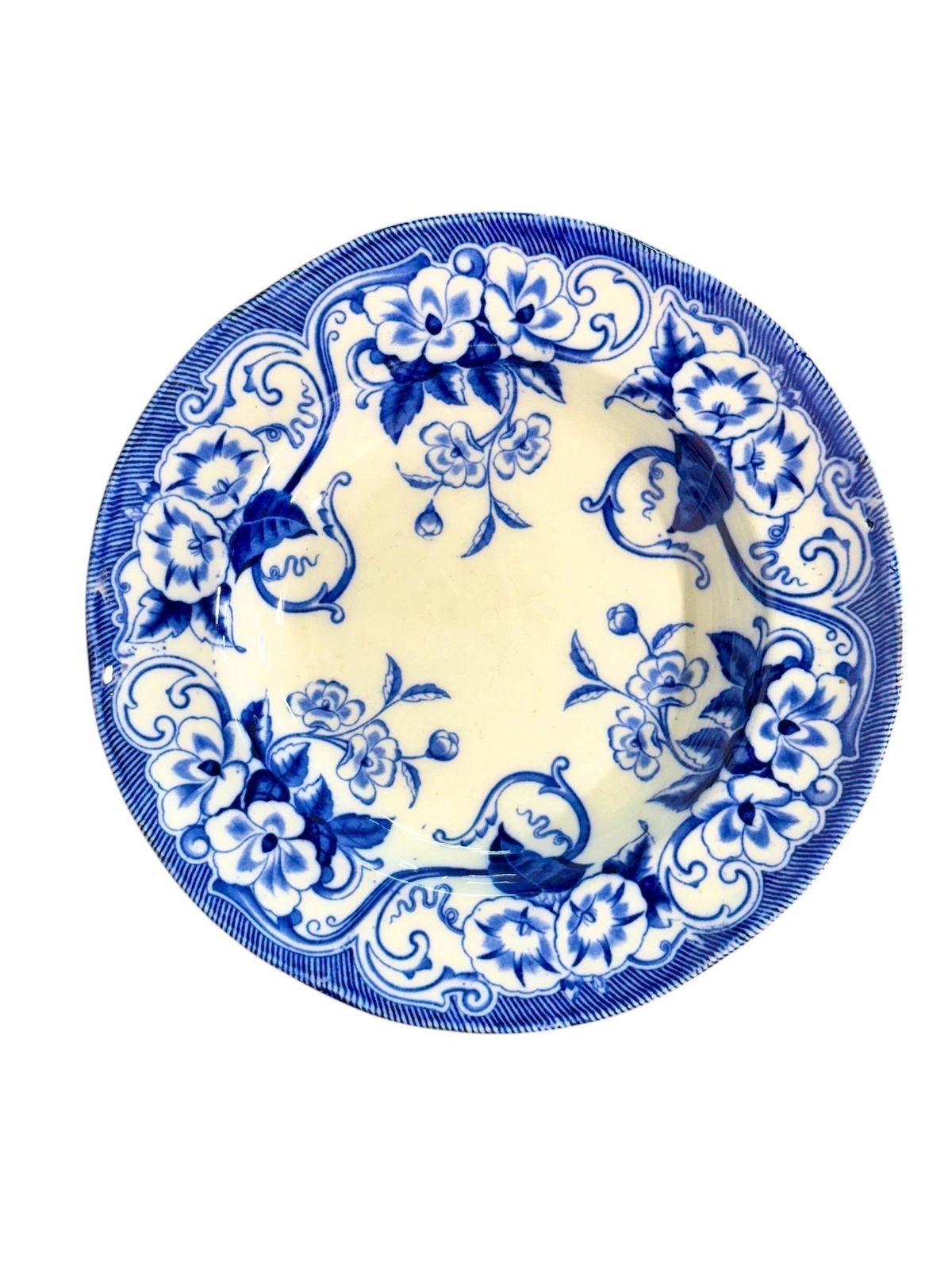 photo vintage 19th Century Creil Montereau Flora White And Blue Faience Tureen And Platters
