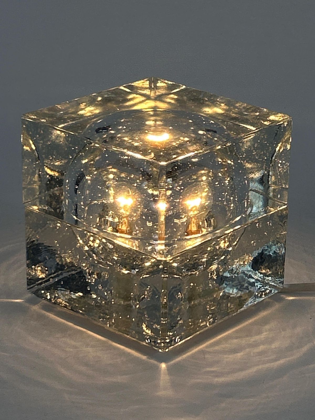 Rare Mid Century Modern Hand Blown Ice Glass Cube Table Lamp By Wila Germany photo furniture