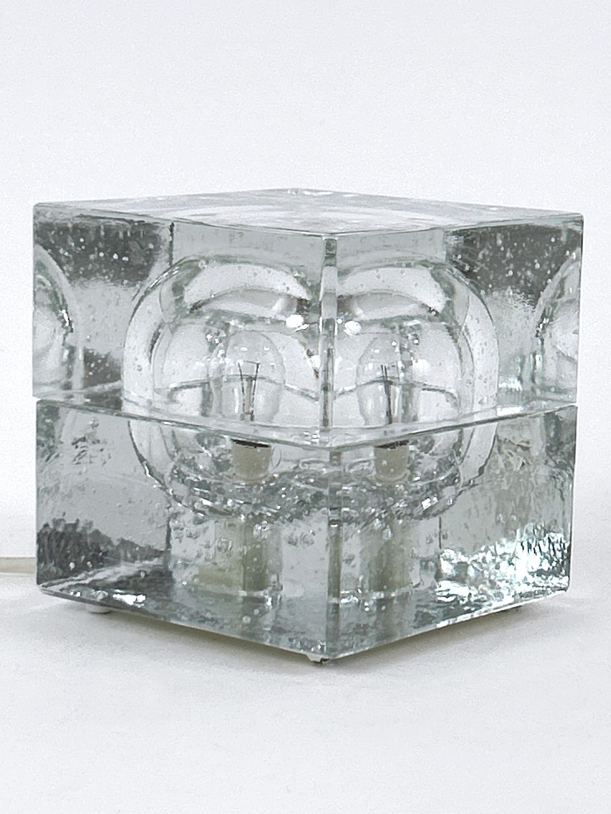 Rare Mid Century Modern Hand Blown Ice Glass Cube Table Lamp By Wila Germany photo Lighting