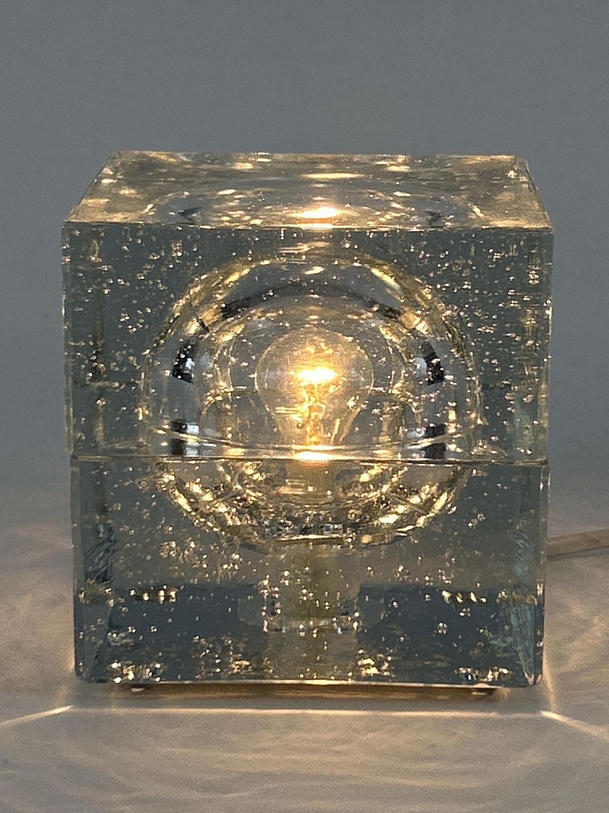 photo for sale Rare Mid Century Modern Hand Blown Ice Glass Cube Table Lamp By Wila Germany