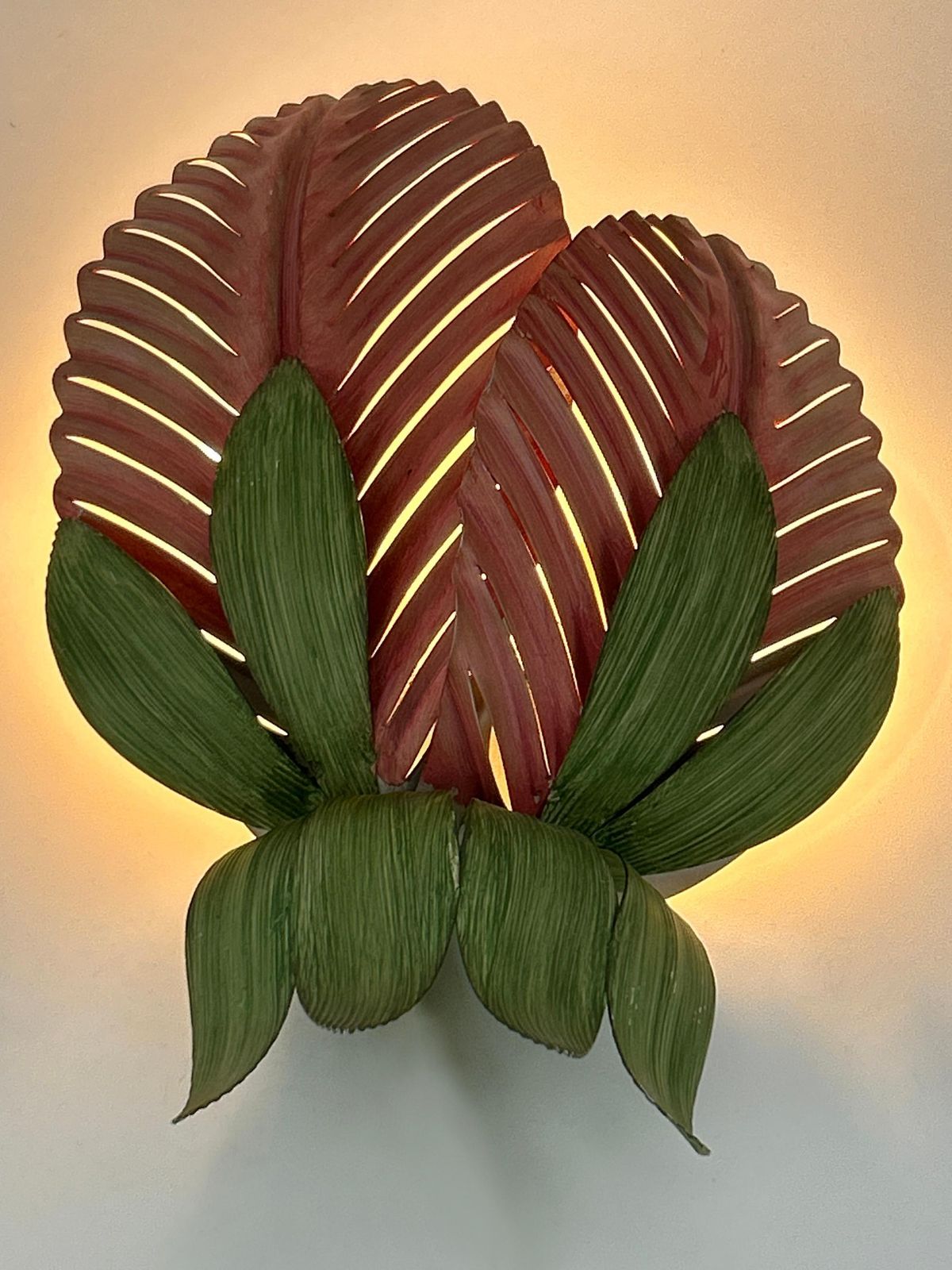 Rare Mid Century Double Leaf Floral Sconce By Holländer Leuchten Germany 1970s photo vinterior